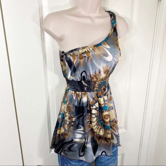 Satin One Shoulder Retro Tie Dye Design Tank Top - Picture 14 of 15